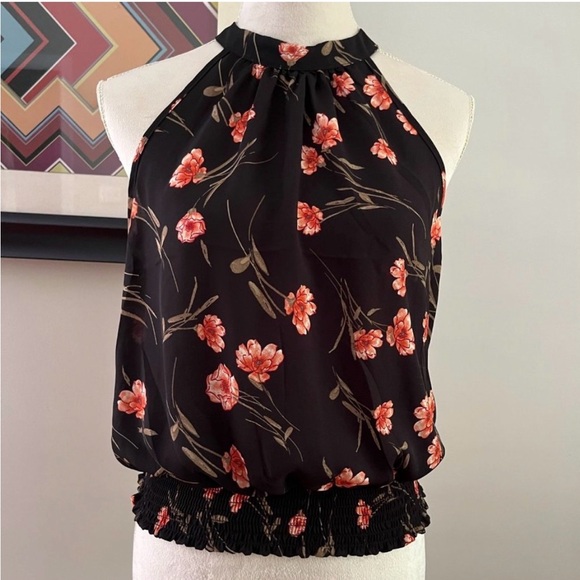 Sienna Sky Tops - Sienna Sky Black and Red Orange Floral Blouse